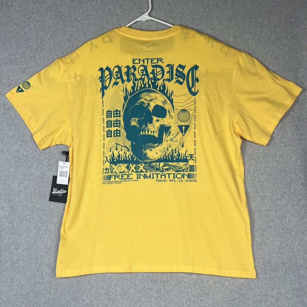 Brooklyn Enter Paradise Skull T-Shirts Men’s XL Tokyo-NYC-LA-Kyoto Yellow
